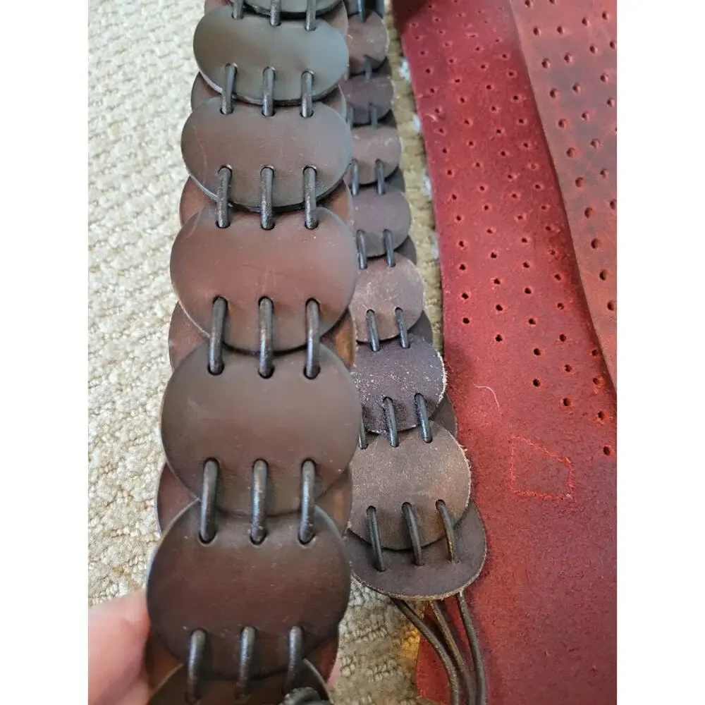 2 Vtg Leather Belts Boho 90s Women's Med or Large Red Brown